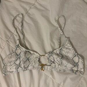Koana swim, White & Gray Snakeskin Print Bikini Top with Gold Ring size small